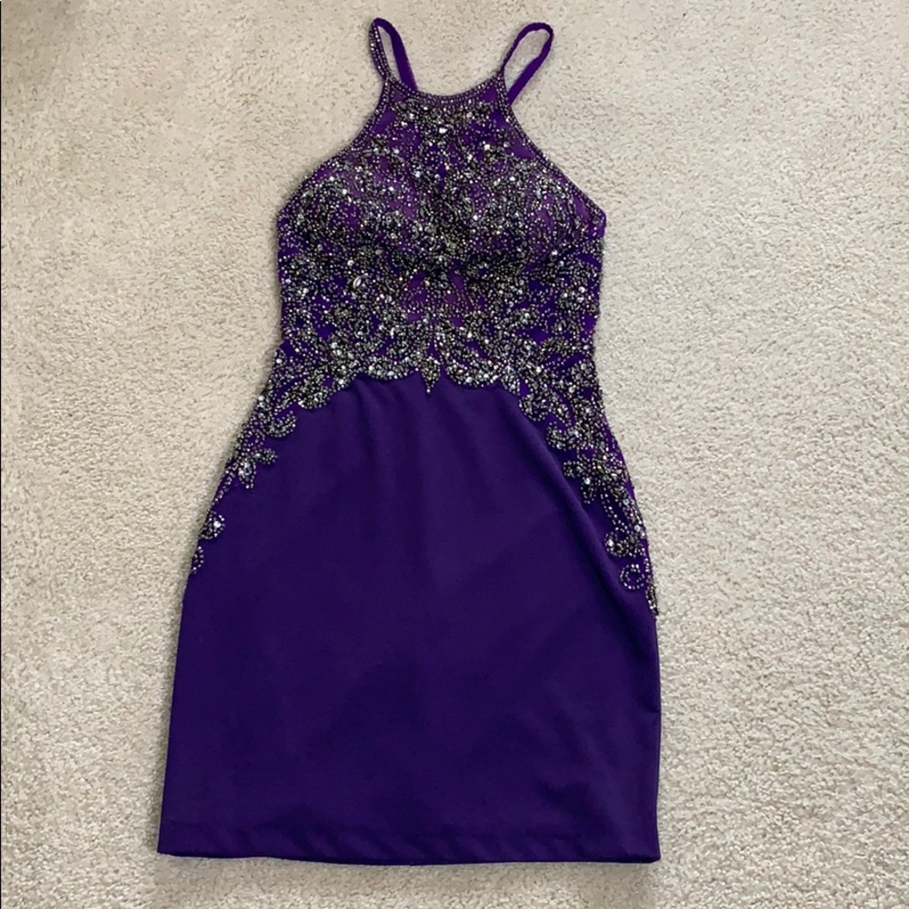 Purple Beaded Halter Dress